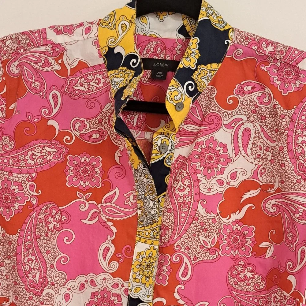 J Crew Paisley Pink Button Down Shirt Size XS